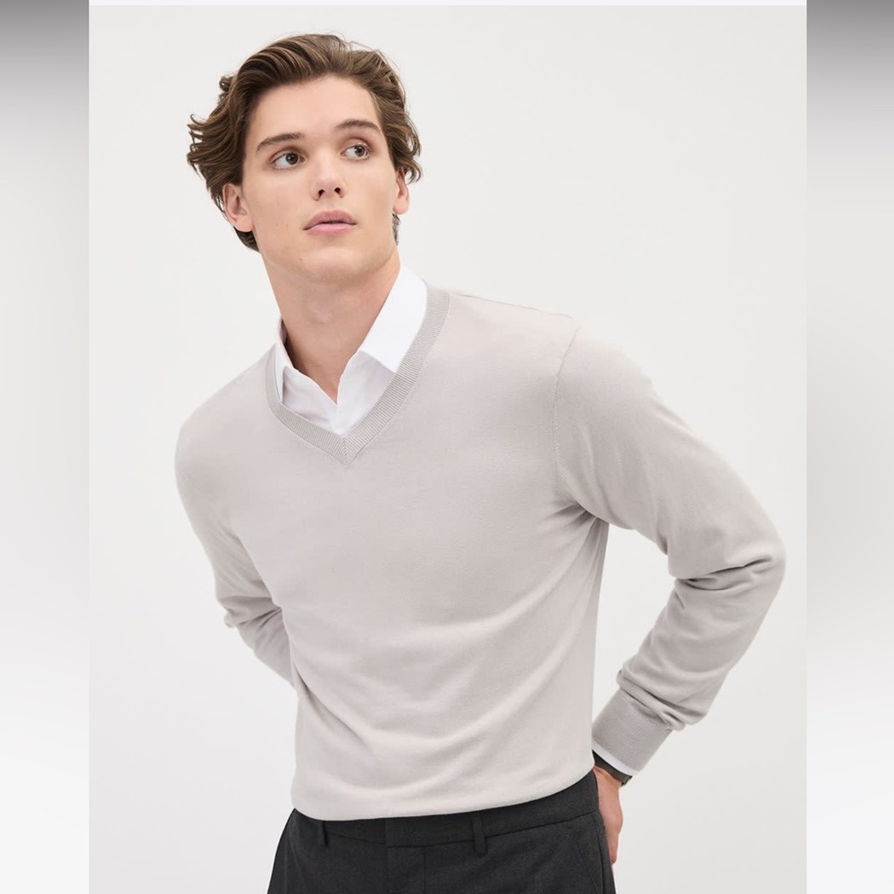 RW&CO. Long-Sleeve V-Neck Pullover Sweater Cream Men’s Size XL BRAND NEW